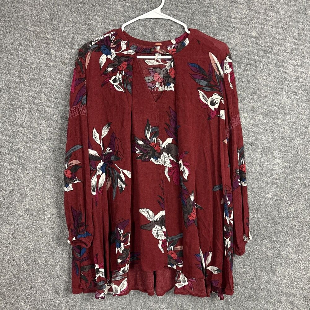 Free People Tree Swing Tunic Mini Dress Womens Sz XS Burgundy Crepe
